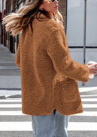 Long Sleeve Lapel Button Down Pockets Fleece Faux Fur Coats