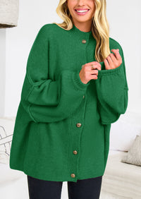 PRETTYGARDEN Women's Winter Button Down Cardigan Sweaters Mock Neck Lantern Long Sleeve Chunky Knit Jacket Trendy Outerwear