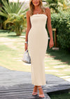 PRETTYGARDEN Women's Bodycon Maxi Tube Dress Ribbed Strapless Side Slit Long Going Out Casual Elegant Party Dresses