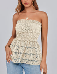 Boho Strapless Off Shoulder Eyelet Smocked Peplum Going Out Tube Tops