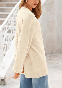 Casual Crew Neck Long Sleeve Pullover Ribbed Knit Loose Fit Sweaters