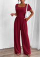 Casual Short Sleeve Square Neck Wide Leg Jumpsuits