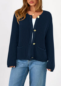 PRETTYGARDEN Cardigan Sweaters for Women Trendy Oversized Knit Chunky Button Cardigans Fall Winter Outfits with Pockets
