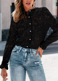 Lace Casual Long Sleeve Button Up Blouses