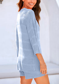 Cover up Hollow Out Knit Half Sleeve 2 Piece Sets