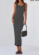 Casual Sleeveless Striped Ribbed Knit Beach Vacation Sundress Tank Midi Dress