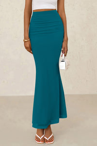 Mermaid Bodycon Trendy Casual High Waisted Ruffle Ruched Long Mesh Skirts