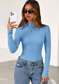 PRETTYGARDEN Women's Turtleneck Long Sleeve Shirts Fall Basic Tees Ribbed Fitted Tops Thermal Layering Knit Top Clothes