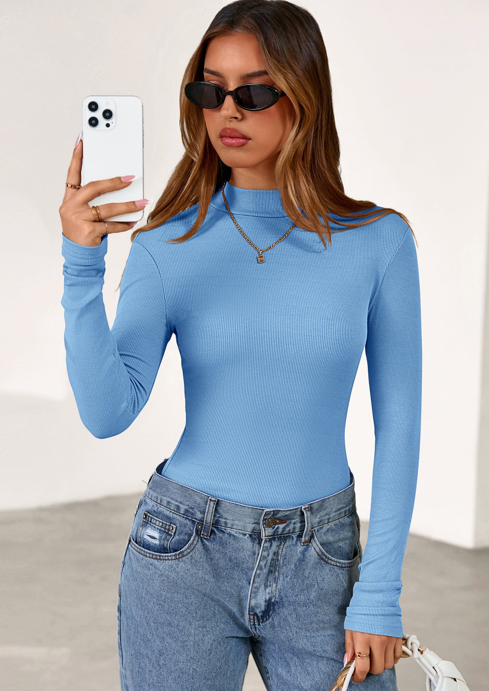 PRETTYGARDEN Women's Turtleneck Long Sleeve Shirts Fall Basic Tees Ribbed Fitted Tops Thermal Layering Knit Top Clothes
