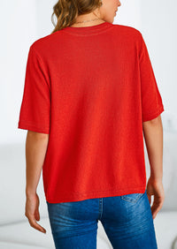 Button Down Casual Short Sleeve Crew Neck Ribbed Knit Shirts
