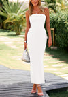 PRETTYGARDEN Women's Bodycon Maxi Tube Dress Ribbed Strapless Side Slit Long Going Out Casual Elegant Party Dresses