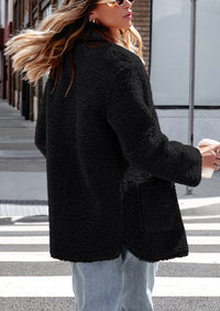 Long Sleeve Lapel Button Down Pockets Fleece Faux Fur Coats