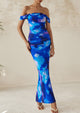 Ruched Bodycon Off Shoulder Floral Mesh Cocktail Party Fitted Maxi Dress