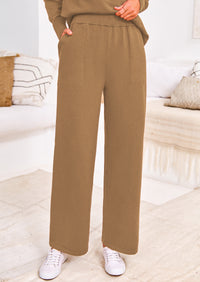 PRETTYGARDEN Two Piece Matching Sweater Lounge Sets Knit Long Sleeve Pullover Tops Wide Leg Pants