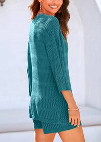 Cover up Hollow Out Knit Half Sleeve 2 Piece Sets