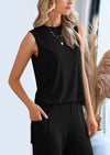 PRETTYGARDEN 2 Piece Set Loose Tank Top Wide Leg Pants Casual Matching Outfits Tracksuit