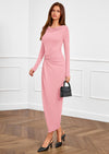 PRETTYGARDEN Women's Fall Wedding Guest Cocktail Midi Dresses Elegant Long Sleeve Bodycon Ruched Dress Fashion Clothing