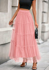 PRETTYGARDEN Maxi Skirts for Women Fall Tulle High Waisted Ruffle Flowy A-Line Long Skirt Country Concert Outfits