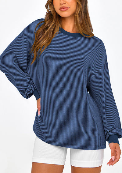 PRETTYGARDEN Women's Long Sleeve Tee Shirts Spring Fall Trendy Clothes Casual Loose Crewneck Ribbed Blouse Tunic Tops
