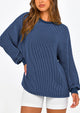 Long Sleeve Casual Loose Crew Neck Ribbed Blouse