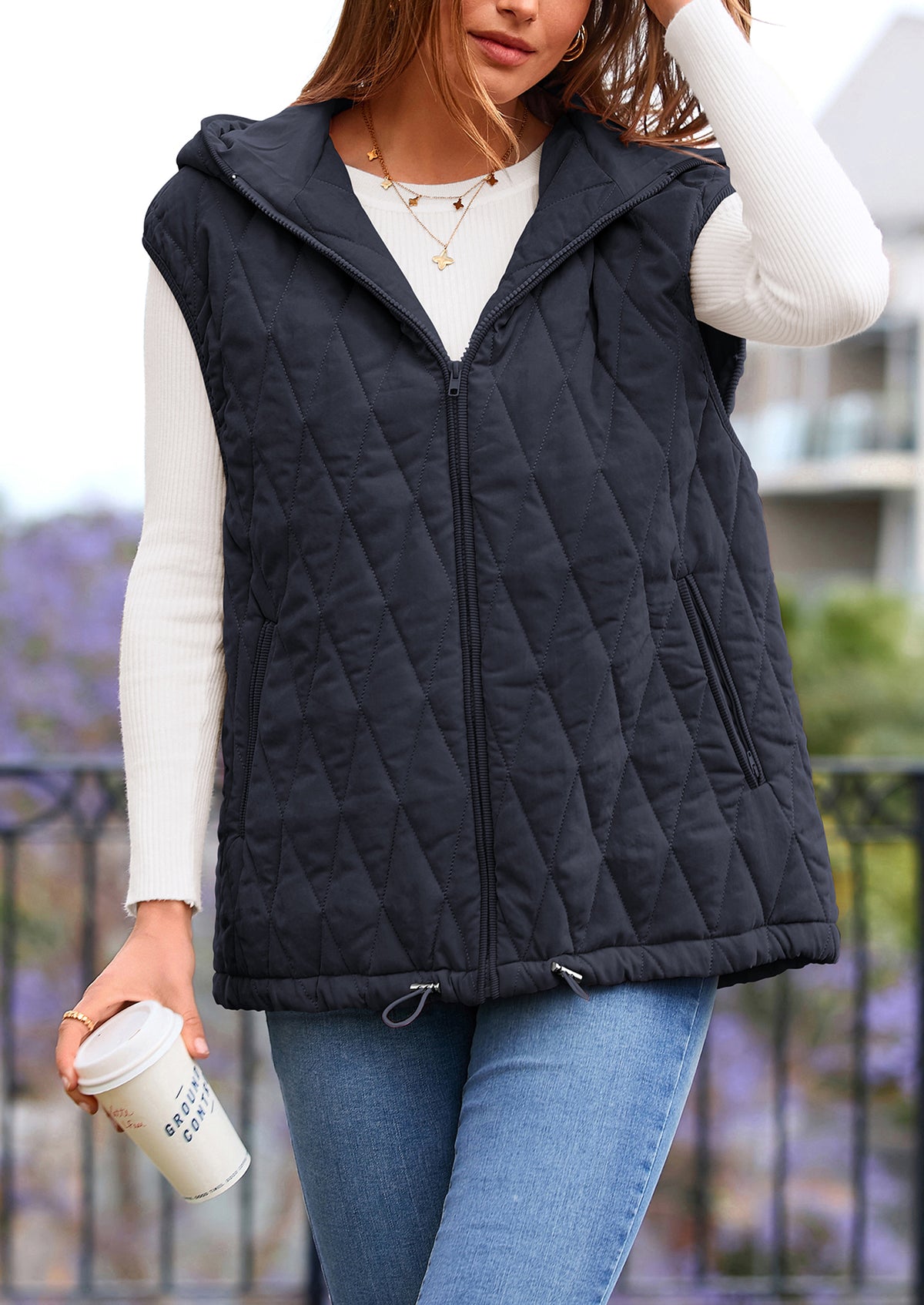 Casual Sleeveless Hooded Zipper Jacket Jacket