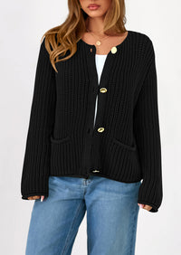 PRETTYGARDEN Cardigan Sweaters for Women Trendy Oversized Knit Chunky Button Cardigans Fall Winter Outfits with Pockets