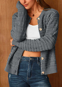 Knit Cardigan Long Sleeve Open Front Button Down Jacket