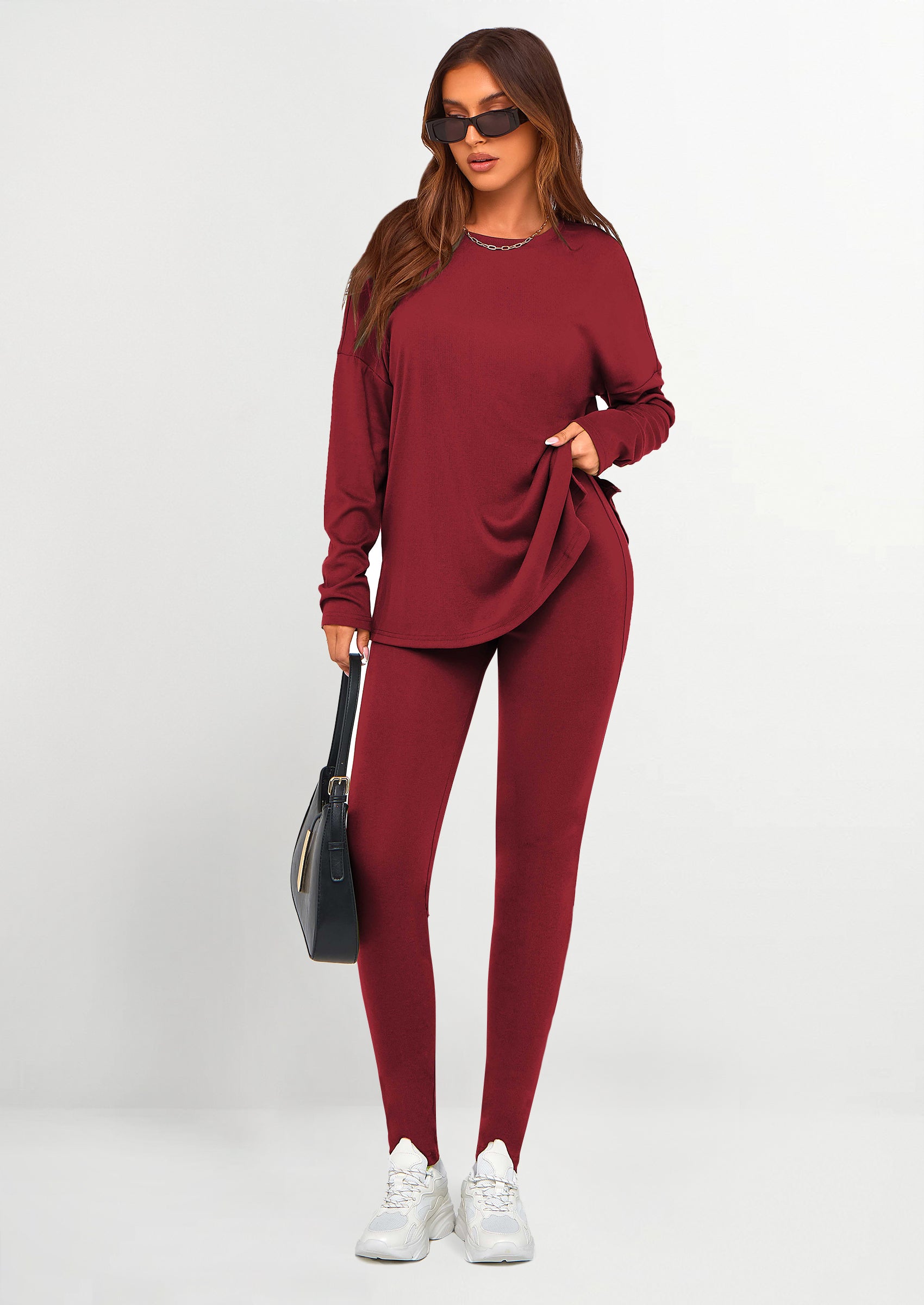 PRETTYGARDEN 2 Piece Outfits Casual Long Sleeve Tunic Tops Legging Pants Lounge Sets Sweatsuits