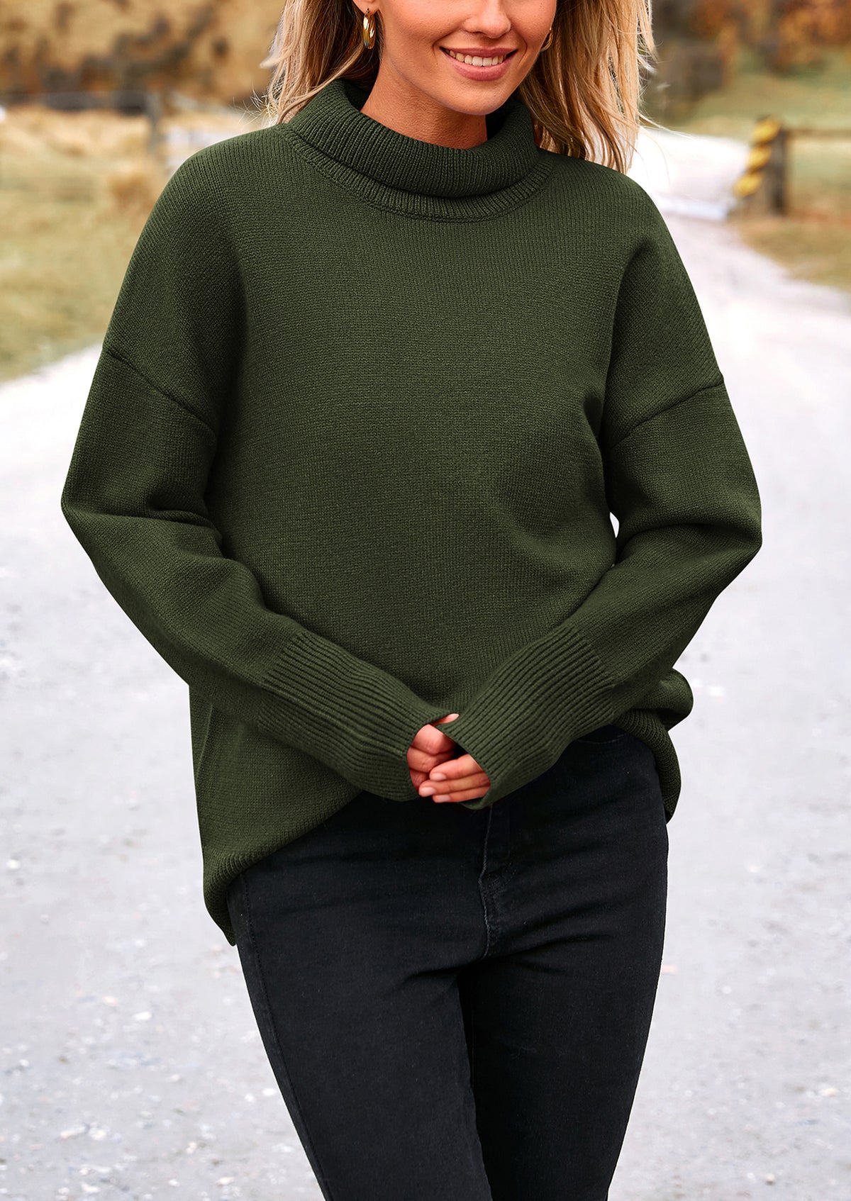 Long Sleeve Oversized Chunky Knitted Casual Turtleneck Sweaters