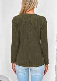 Plain Long Sleeve Crew Neck Textured Casual T-shirts