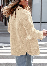 Long Sleeve Lapel Button Down Pockets Fleece Faux Fur Coats