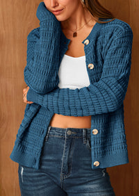 Knit Cardigan Long Sleeve Open Front Button Down Jacket