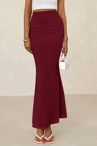 Mermaid Bodycon Trendy Casual High Waisted Ruffle Ruched Long Mesh Skirts