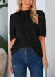 Short Sleeve Eyelet Embroidered Dressy Casual Blouse