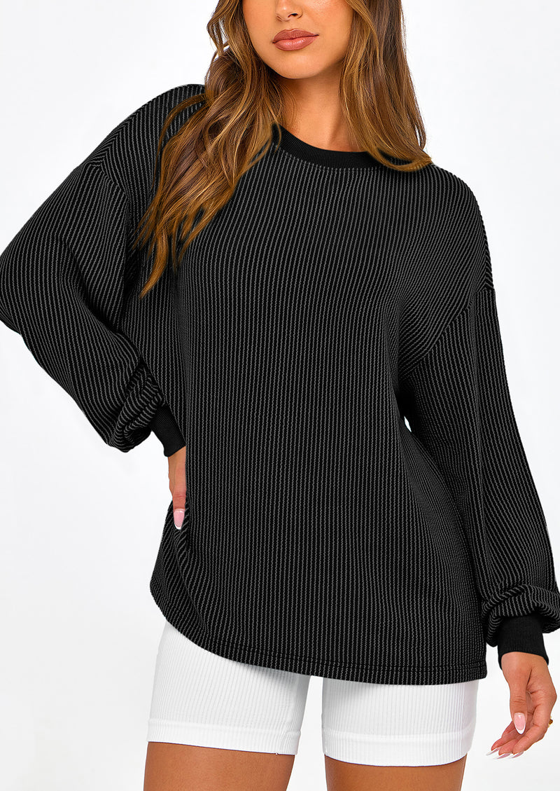 PRETTYGARDEN Women's Long Sleeve Tee Shirts Spring Fall Trendy Clothes Casual Loose Crewneck Ribbed Blouse Tunic Tops