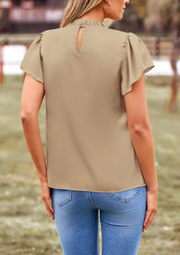 Satin Dressy Casual Ruffle Short Sleeve Crew Neck Work Party Blouses