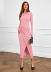 PRETTYGARDEN Women's Fall Wedding Guest Cocktail Midi Dresses Elegant Long Sleeve Bodycon Ruched Dress Fashion Clothing
