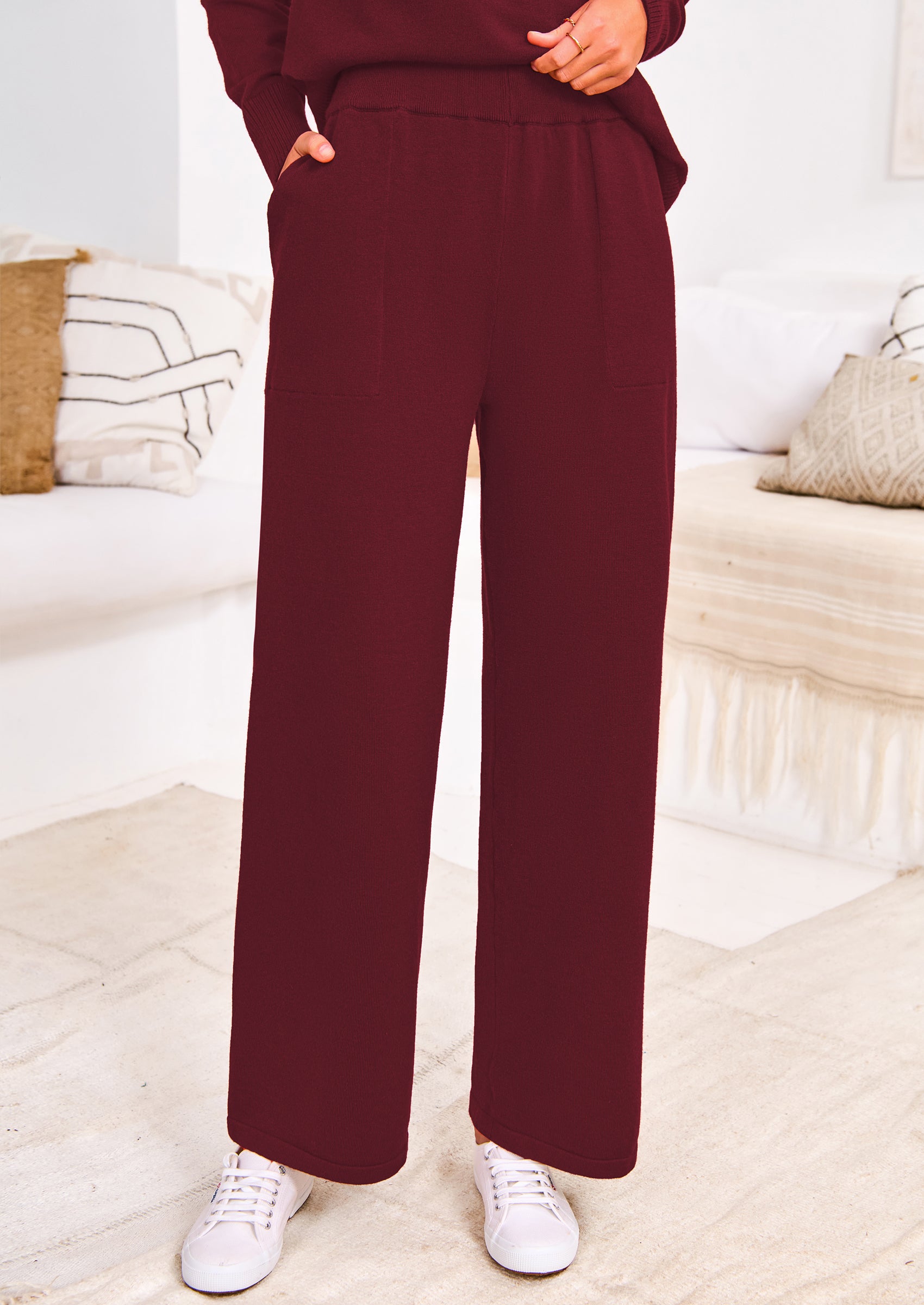 PRETTYGARDEN Two Piece Matching Sweater Lounge Sets Knit Long Sleeve Pullover Tops Wide Leg Pants