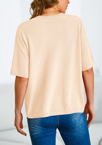 Button Down Casual Short Sleeve Crew Neck Ribbed Knit Shirts