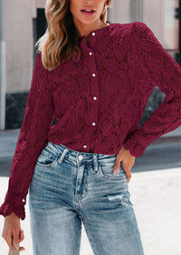 Lace Casual Long Sleeve Button Up Blouses