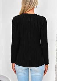 Plain Long Sleeve Crew Neck Textured Casual T-shirts