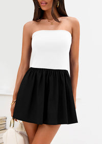 Strapless Casual Tube Top Ruffle A Line Patchwork Mini Dresses Mini Party Dresses