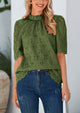 Short Sleeve Eyelet Embroidered Dressy Casual Blouse
