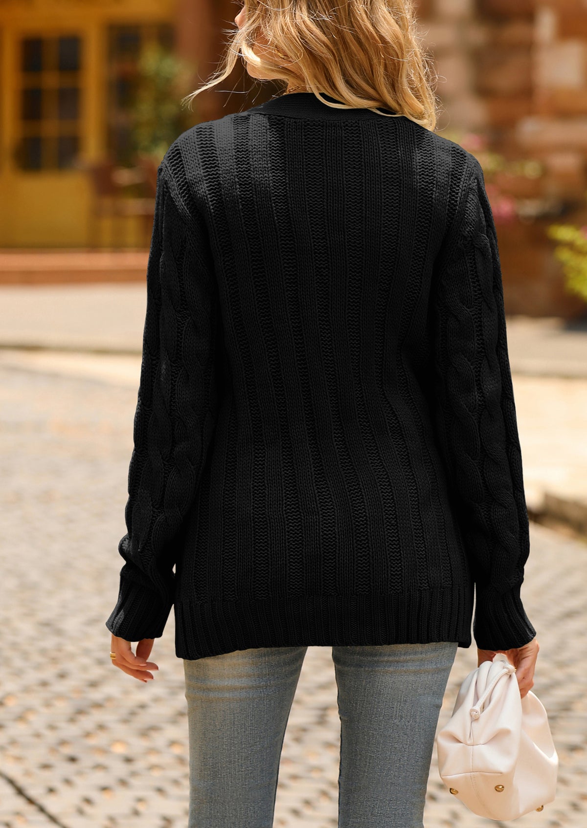 Knitted Solid Color Button Down Chunky Outwear Cardigan