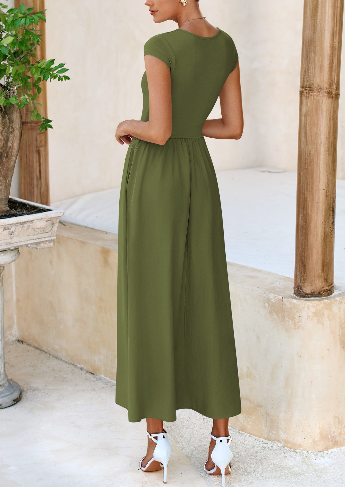 Casual Cap Sleeve Patchwork A Line Flowy Elegant Homecoming Maxi Dress