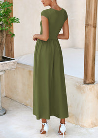 Casual Cap Sleeve Patchwork A Line Flowy Elegant Homecoming Maxi Dress