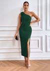 PRETTYGARDEN Summer One Shoulder Long Formal Women's Dress Sleeveless Ruched Bodycon Wedding Guest Slit Maxi Dresses