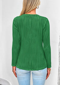 Plain Long Sleeve Crew Neck Textured Casual T-shirts