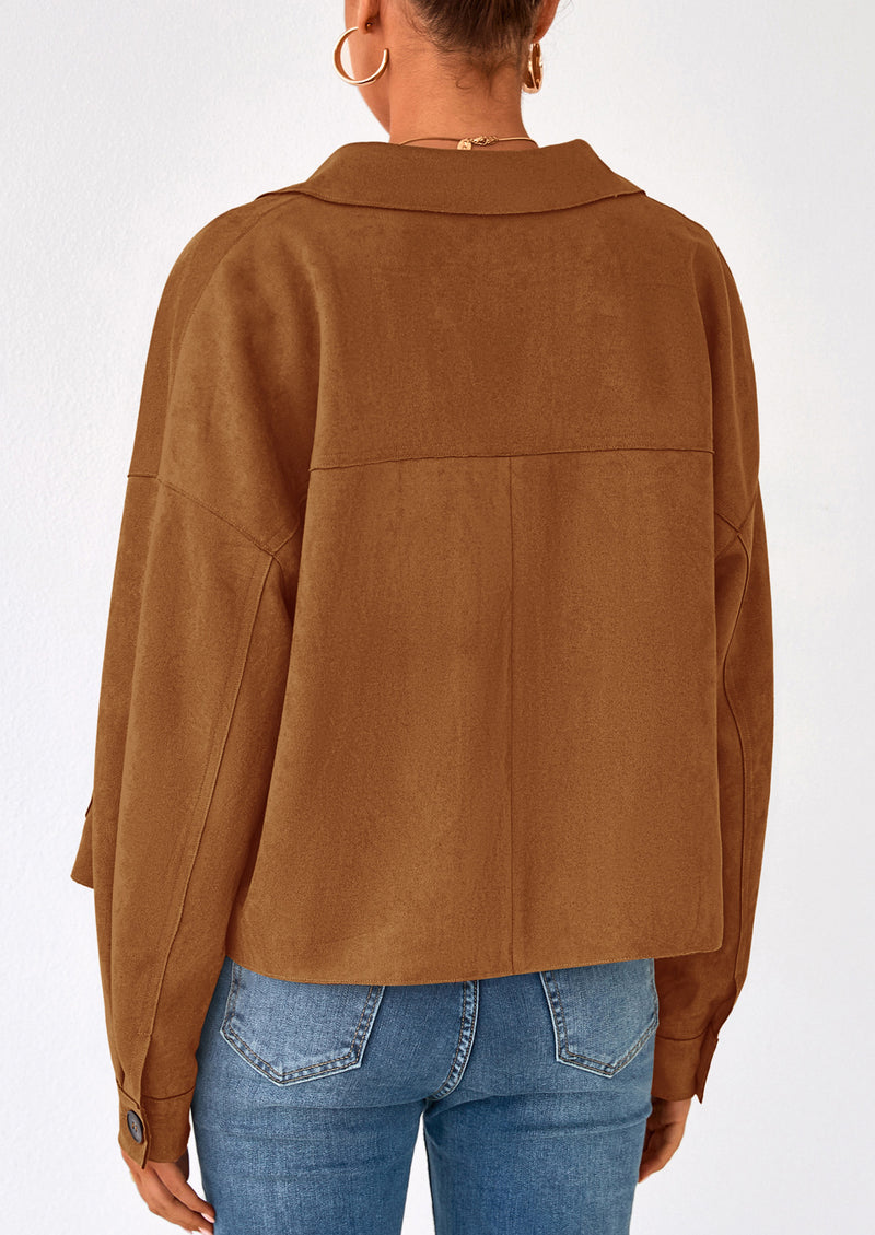 PRETTYGARDEN Women's Faux Suede Cropped Jacket Casual Lightweight Fall Fashion Winter Coats Outerwear Trendy Clothes