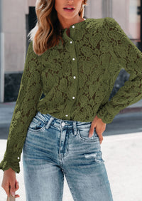 Lace Casual Long Sleeve Button Up Blouses